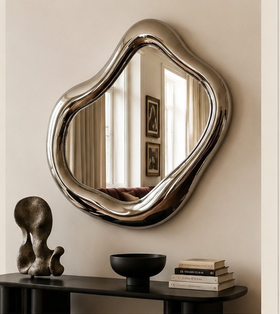 BLOWNMIRROR sculptural mirror by Radiant Sculptures, hand-polished stainless steel