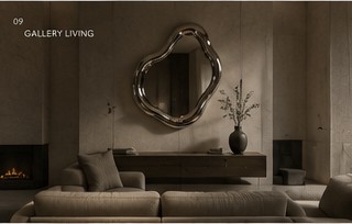 BLOWNMIRROR above a living room console